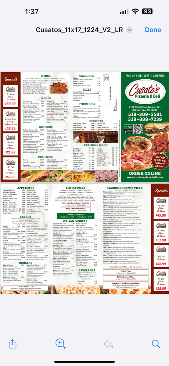 Menu Cusatos Pizzeria And Deli Of Ballston Spa-1
